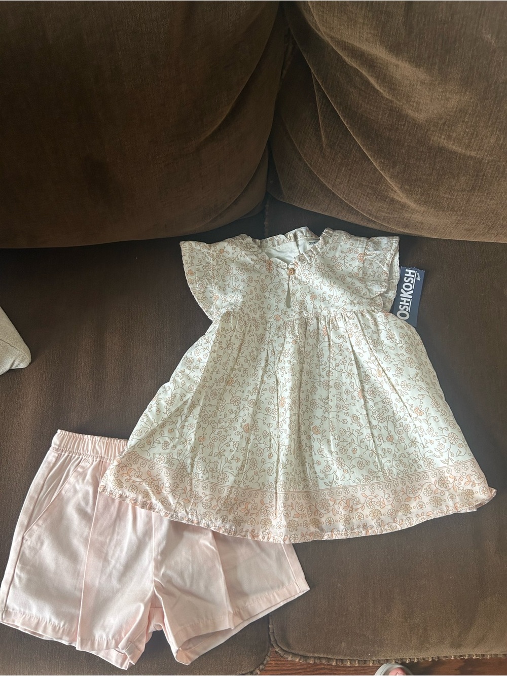 OshKosh B'gosh Cream Floral Short and Shirt Set with Blush Flower Print